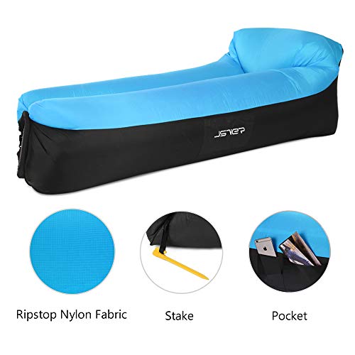 JSVER Sofá Inflable Aire del ocioso con el Paquete Portable para Viajar, Acampar, Senderismo, Piscina y Partidos de la Playa (Negro&Azul)