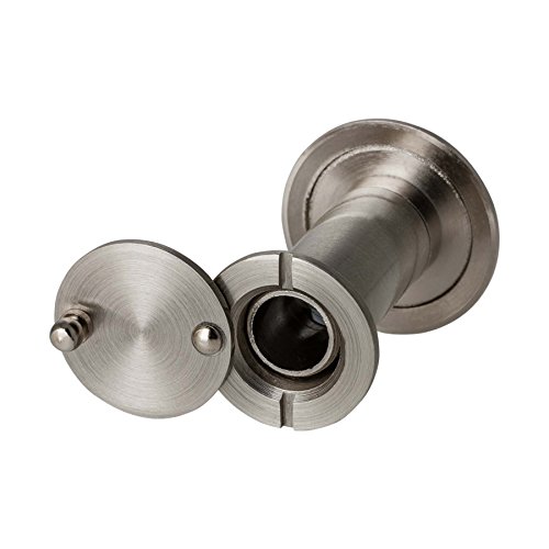 Judas avec vue protection | véritable lentille en verre | 14 mm entre les trous – Grand Angle 200 ° – Couleur : Inox Satiné