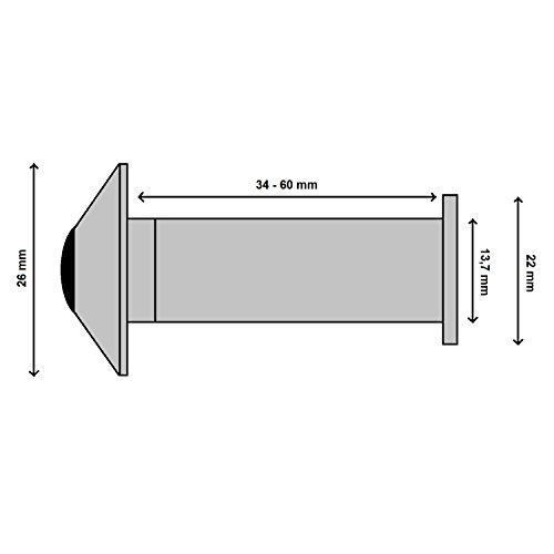 Judas avec vue protection | véritable lentille en verre | 14 mm entre les trous – Grand Angle 200 ° – Couleur : Inox Satiné