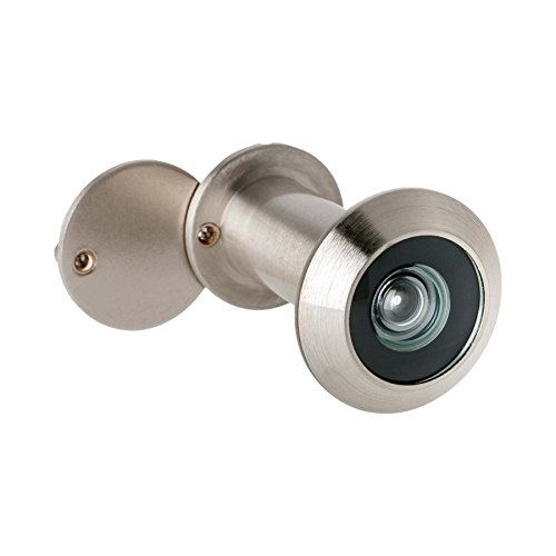 Judas avec vue protection | véritable lentille en verre | 14 mm entre les trous – Grand Angle 200 ° – Couleur : Inox Satiné