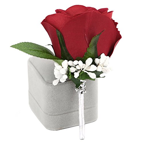 Juego con pulsera ramillete de rosas y boutonniere de diamante con cinta flor baile de boda, color rojo
