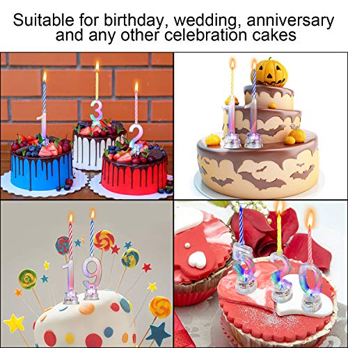 Juego de 10 Piezas Velas LED de Número de 0-9 Velas de Cumpleaños Intermitentes y 40 Piezas Velas de Cera para Fiesta de Cumpleaños (Vela Multicolor)