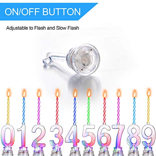 Juego de 10 Piezas Velas LED de Número de 0-9 Velas de Cumpleaños Intermitentes y 40 Piezas Velas de Cera para Fiesta de Cumpleaños (Vela Multicolor)