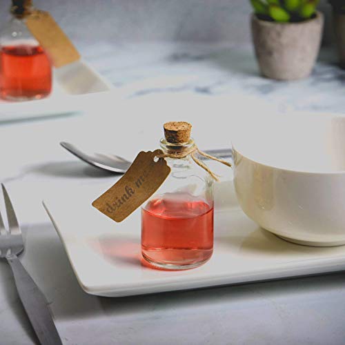 Juego de 12 botellas de vidrio mini | Favores de las decoraciones de la boda | Botellas De Vidrio De 50ml Con Tapas De Corcho | Incluye etiquetas adjuntas | Decoraciones de cocina | M&W