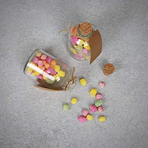 Juego de 12 botellas de vidrio mini | Favores de las decoraciones de la boda | Botellas De Vidrio De 50ml Con Tapas De Corcho | Incluye etiquetas adjuntas | Decoraciones de cocina | M&W