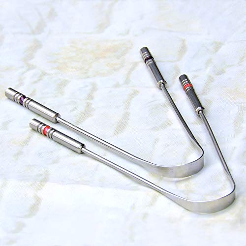 Juego de 2 acero inoxidable de grado quirúrgico tongue Cleaner con extraíble de silicona Grips | lengua rascador de acero inoxidable