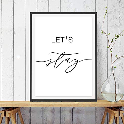Juego de 2 – Impresión sobre lienzo con frases en blanco y negro con texto en inglés "Let's Stay in Bed" para recámara, decoración de pared, regalo romántico para el hogar (sin marco, 20,3 x 25,4 cm)