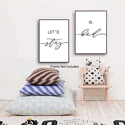 Juego de 2 – Impresión sobre lienzo con frases en blanco y negro con texto en inglés "Let's Stay in Bed" para recámara, decoración de pared, regalo romántico para el hogar (sin marco, 20,3 x 25,4 cm)