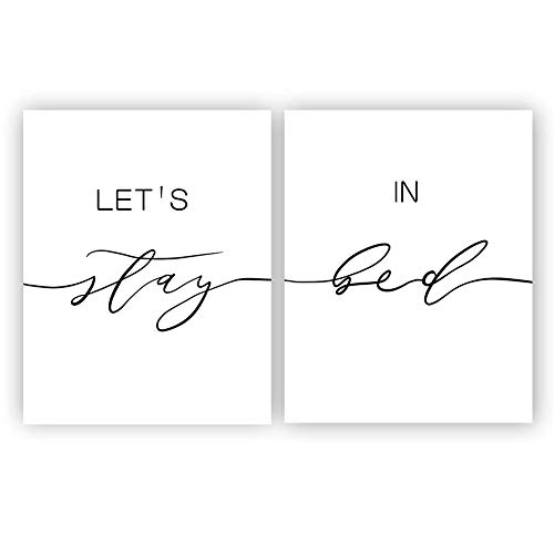 Juego de 2 – Impresión sobre lienzo con frases en blanco y negro con texto en inglés "Let's Stay in Bed" para recámara, decoración de pared, regalo romántico para el hogar (sin marco, 20,3 x 25,4 cm)