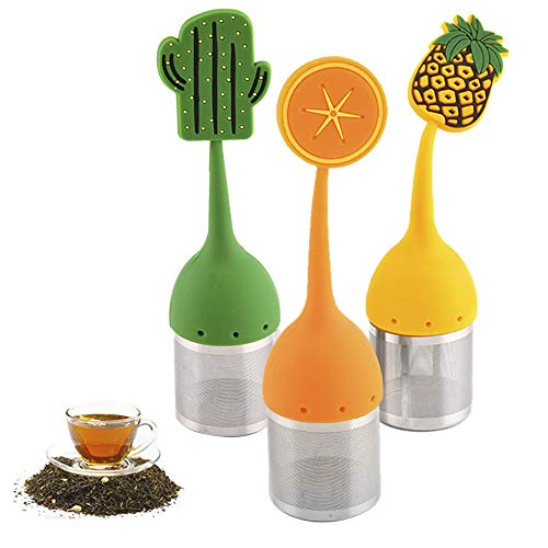 Juego de 3 Infusor Te Infusionador de Acero Inoxidable y Silicona de Grado Alimenticio, Tea Strainer Infuser Filter para Té a Granel, Te Filtro Té Colador con Malla Fina y Largo Handle de Silicona