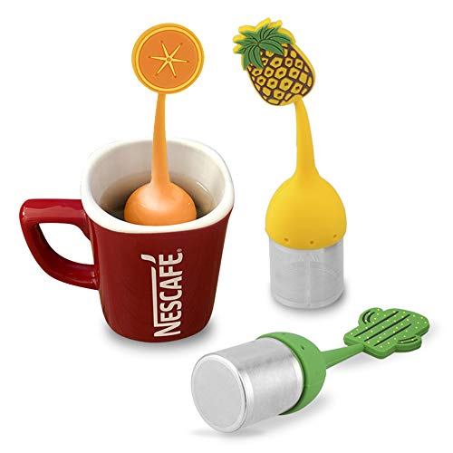 Juego de 3 Infusor Te Infusionador de Acero Inoxidable y Silicona de Grado Alimenticio, Tea Strainer Infuser Filter para Té a Granel, Te Filtro Té Colador con Malla Fina y Largo Handle de Silicona