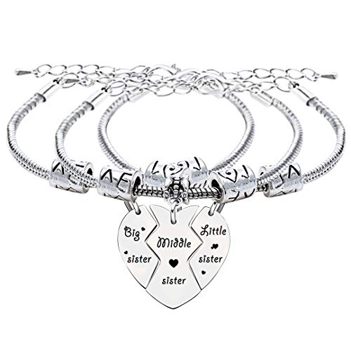 Juego de 3 pulseras de regalo para hermanas, para mujeres, niñas, hermanas, hermanas, hermanitas, hermanitas, hermanitas, para familia, cumpleaños, Navidad
