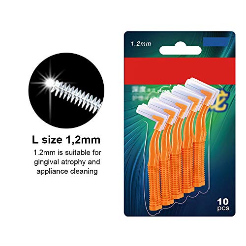 Juego de 30 cepillos interdentales (0,6 mm a 1,2 mm), fácil y simple limpieza interespacial con mango largo y cuello en ángulo.