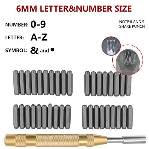 Juego de 36 sellos de metal y cuero, juego de sellos de letras del alfabeto de 3 mm y número, número y letra zhangxu (color: 38 piezas)