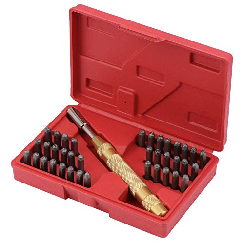 Juego de 36 sellos de metal y cuero, juego de sellos de letras del alfabeto de 3 mm y número, número y letra zhangxu (color: 38 piezas)