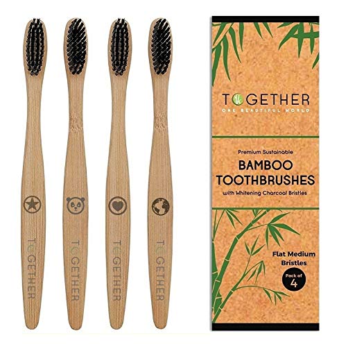 Juego de 4 cepillos de dientes de bambú natural premium de Together | ecológicos y biodegradables | cerdas de bambú de origen sostenible y sin BPA