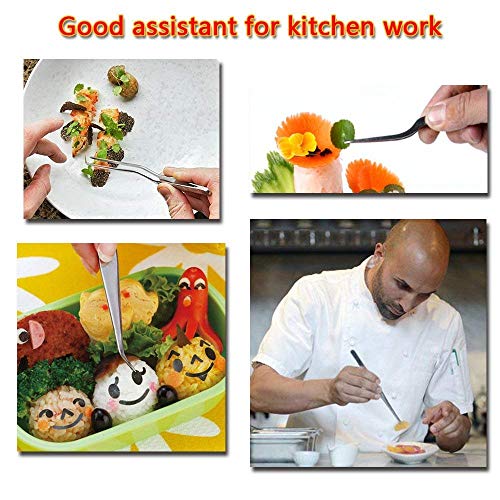 Juego de 4 pinzas de acero inoxidable de 16 cm con puntas afiladas y dentadas de precisión, color plateado, utensilios de cocina, de belleza o medicina