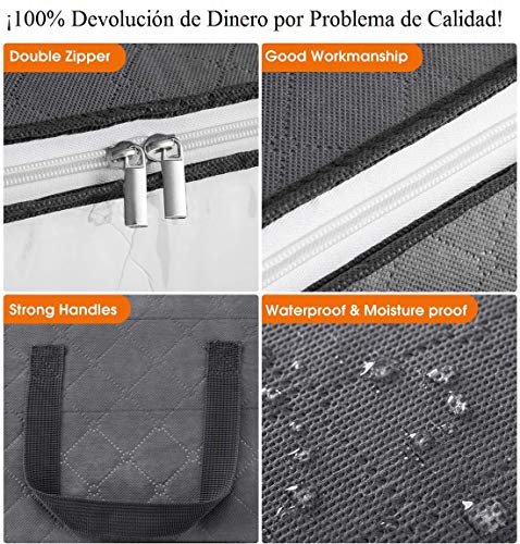 Juego de 5 Bolsas de Almacenaje Plegable Caja de Tela de Fibra de Carbón de Bambú para Almacenamiento y Organización de Edredón, Sábanas Fundas Mantas y Ropa