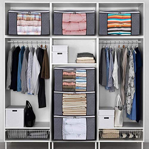 Juego de 5 Bolsas de Almacenaje Plegable Caja de Tela de Fibra de Carbón de Bambú para Almacenamiento y Organización de Edredón, Sábanas Fundas Mantas y Ropa