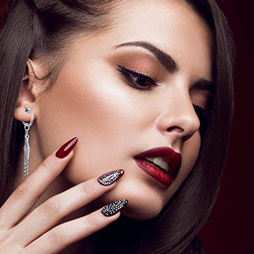 Juego de 9 Pares de Pendientes Magnéticos No Perforante Pendientes Colgantes de Plumas de Acero Inoxidable Pendientes de Imán CZ Pendiente de Aro de Cruz con Bisagras, Plata