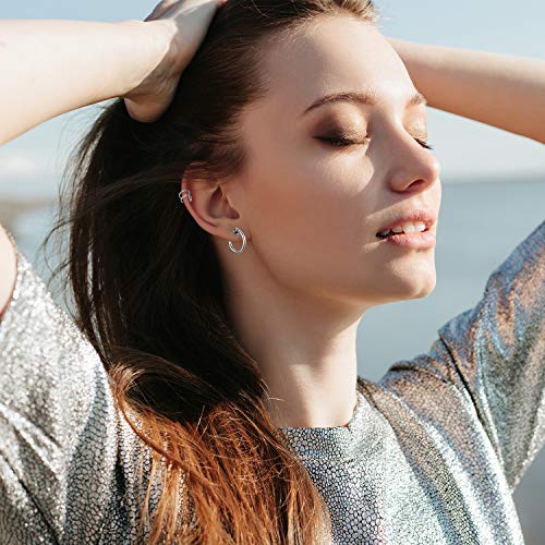 Juego de 9 Pares de Pendientes Magnéticos No Perforante Pendientes Colgantes de Plumas de Acero Inoxidable Pendientes de Imán CZ Pendiente de Aro de Cruz con Bisagras, Plata