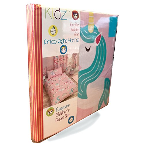 Juego de funda de edredón y funda de almohada con diseño de unicornios, color rosa