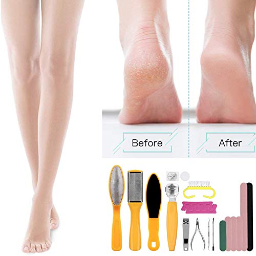 Juego de Limas de Pie Profesional 20 en 1, Herramienta de Cuidado de Los Pies de Acero Inoxidable Para Eliminar la Piel Dura, Exfoliar y Prevenir la Muerte de Los Pies