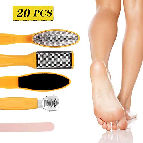 Juego de Limas de Pie Profesional 20 en 1, Herramienta de Cuidado de Los Pies de Acero Inoxidable Para Eliminar la Piel Dura, Exfoliar y Prevenir la Muerte de Los Pies