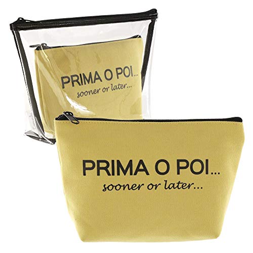 Juego de Neceser de Viaje con diseño de Camomila Milano, Color Transparente + Bolsa de Regalo Amarillo Amarillo