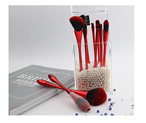Juego de pinceles de maquillaje, 10 juegos de pinceles de maquillaje kit de maquillaje de belleza con pincel de maquillaje de cubilete, cubo rojo rojo