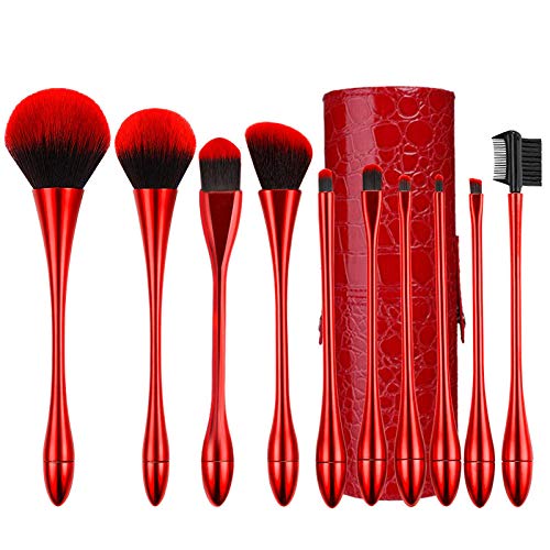 Juego de pinceles de maquillaje, 10 juegos de pinceles de maquillaje kit de maquillaje de belleza con pincel de maquillaje de cubilete, cubo rojo rojo