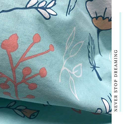 Juego de ropa de cama de 135 x 200 cm, ropa de cama para niña, ropa de cama infantil, estilo bohemio, flores y plumas, funda de almohada de 80 x 80 cm, funda nórdica de 135 x 200 cm, 100% algodón