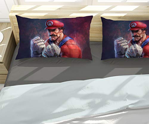 Juego de sábanas de 3 piezas de Super Mario Bros, juego de cama de matrimonio, juego de edredón tamaño Queen 1, funda de edredón y 2 fundas de almohada