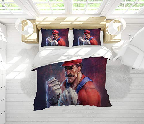 Juego de sábanas de 3 piezas de Super Mario Bros, juego de cama de matrimonio, juego de edredón tamaño Queen 1, funda de edredón y 2 fundas de almohada