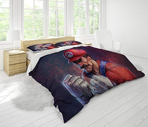 Juego de sábanas de 3 piezas de Super Mario Bros, juego de cama de matrimonio, juego de edredón tamaño Queen 1, funda de edredón y 2 fundas de almohada
