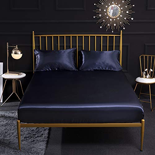 Juego de sábanas de seda satinada, 4 piezas con sábana bajera de satén, sábana encimera, funda de almohada transpirable, suave y cómodo juego de cama tamaño king