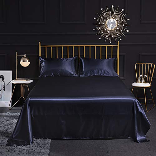 Juego de sábanas de seda satinada, 4 piezas con sábana bajera de satén, sábana encimera, funda de almohada transpirable, suave y cómodo juego de cama tamaño king