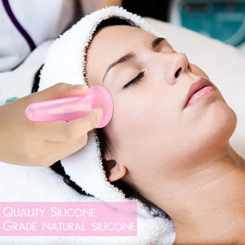 Juego de Ventosas Faciales Masaje Ahuecamiento de Cara y Ojos, Set de Ventosas Faciales Tazas de Silicona con Cepillo Exfoliante para Cara Cuello Piel (Pequeño Mediano Grande, Rosa)