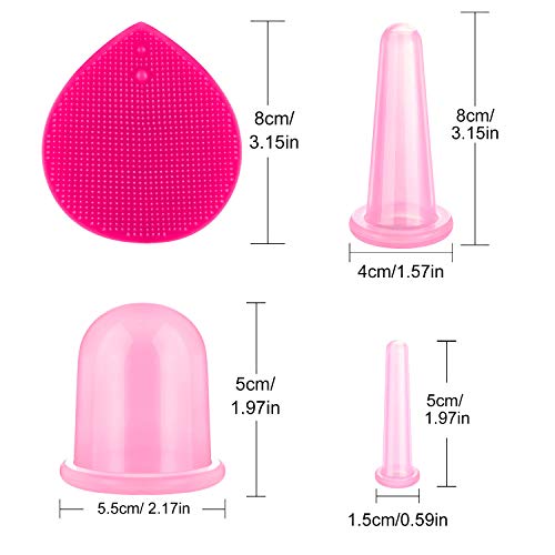 Juego de Ventosas Faciales Masaje Ahuecamiento de Cara y Ojos, Set de Ventosas Faciales Tazas de Silicona con Cepillo Exfoliante para Cara Cuello Piel (Pequeño Mediano, Rosa)