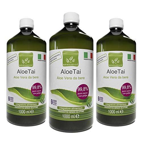 Jugo y pulpa de Aloe Vera para beber, sin pasteurizar y sin filtrar - Hecho en Italia a partir de nuestros cultivos - 3 x 1 Lt