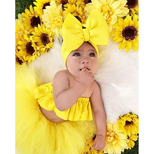 Julhold - Conjunto de Ropa para recién Nacido, Ropa de bebé y Falda de Tul con Hombros Descubiertos de algodón + tutú para bebés de 0 a 24 Meses Amarillo Amarillo 6-12 Meses