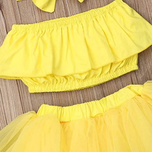 Julhold - Conjunto de Ropa para recién Nacido, Ropa de bebé y Falda de Tul con Hombros Descubiertos de algodón + tutú para bebés de 0 a 24 Meses Amarillo Amarillo 6-12 Meses
