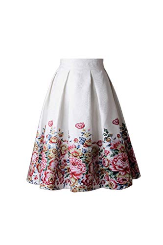 Jumojufol Women 's Vintage Años 50 Hepburn Floral Print Una Linea De Falda Midi Cocktail White L