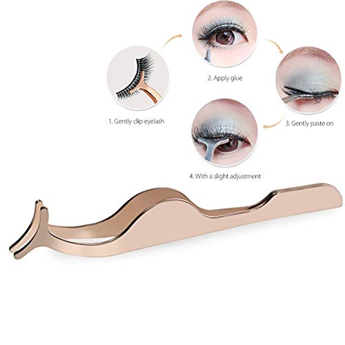 JUNGEN Belleza Multifuncional Pestañas Postizas Acero Inoxidable Clip Pinza (Oro)