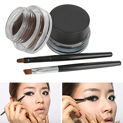 JUNGEN Impermeable 2 en 1 Gel Eyeliner Set Eyeliners Gel Marrón y Negro con Pincel Maquillaje Ceja