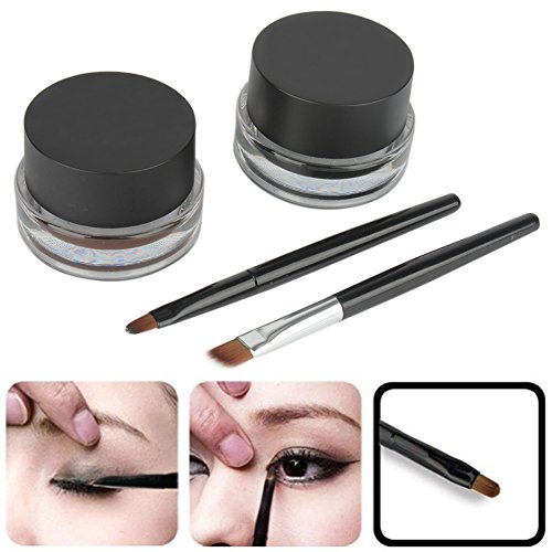 JUNGEN Impermeable 2 en 1 Gel Eyeliner Set Eyeliners Gel Marrón y Negro con Pincel Maquillaje Ceja