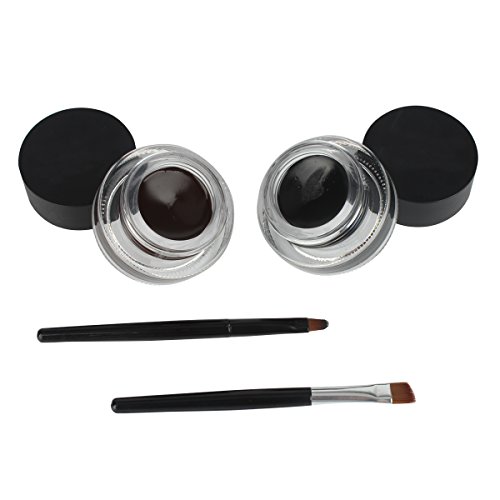 JUNGEN Impermeable 2 en 1 Gel Eyeliner Set Eyeliners Gel Marrón y Negro con Pincel Maquillaje Ceja
