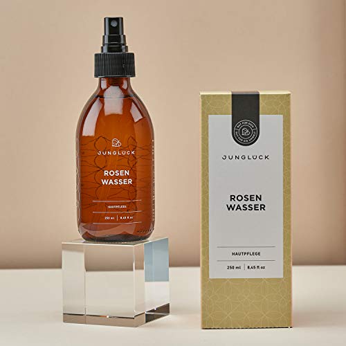 Junglück - Agua vegana de rosas - Limpieza y cuidado para rostro y cuerpo - Cosmética natural y sostenible - Made in Germany - Recipiente de cristal - 250 ml