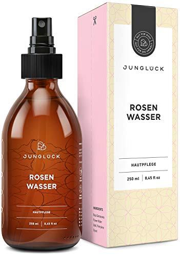 Junglück - Agua vegana de rosas - Limpieza y cuidado para rostro y cuerpo - Cosmética natural y sostenible - Made in Germany - Recipiente de cristal - 250 ml