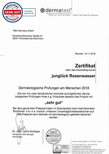 Junglück - Agua vegana de rosas - Limpieza y cuidado para rostro y cuerpo - Cosmética natural y sostenible - Made in Germany - Recipiente de cristal - 250 ml